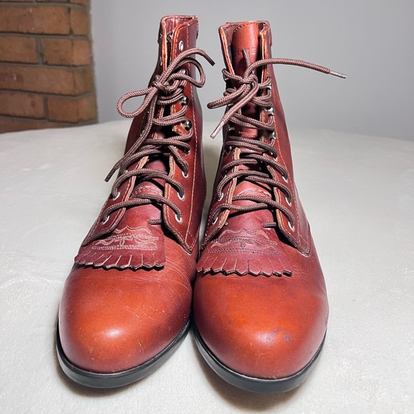 Ariat Women’s Red Leather Lace-Up Boots - Picture 3 of 6